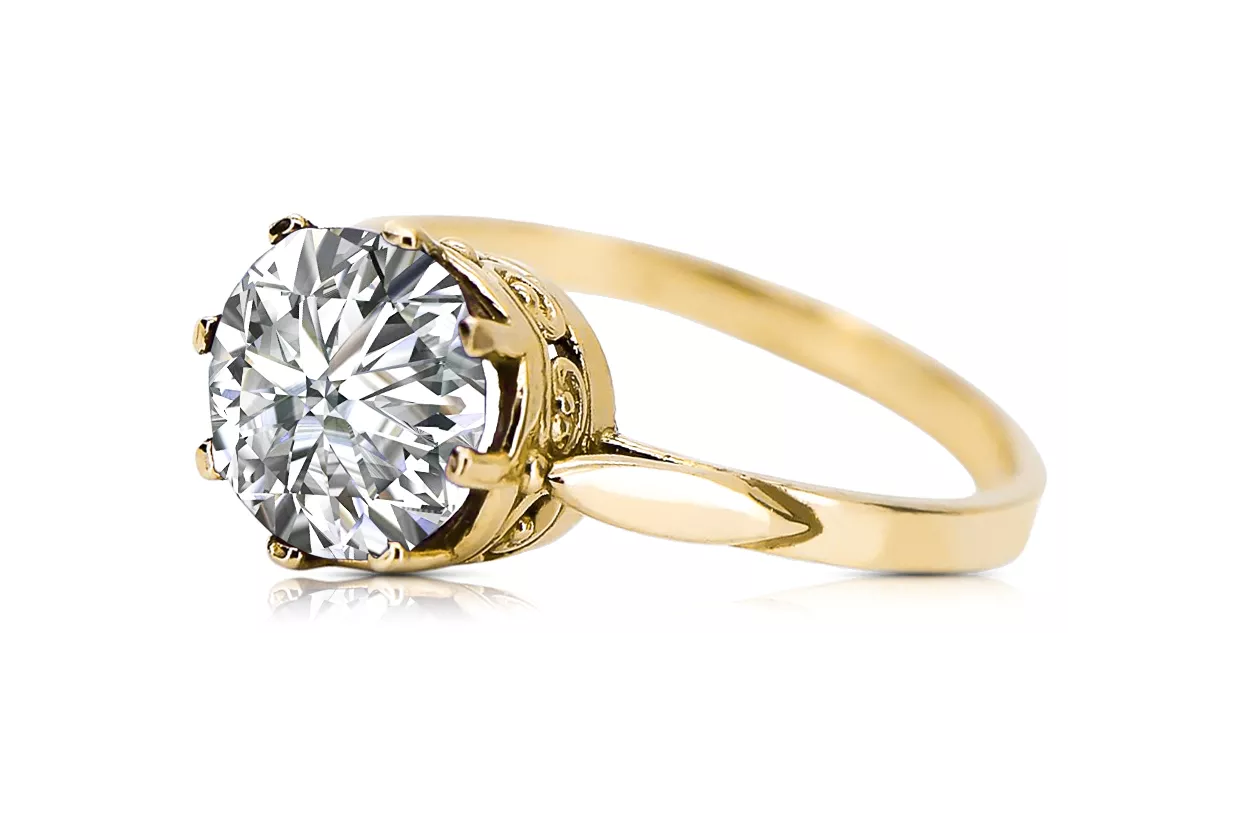 Anneau Style vintage Zircon Or jaune 14 carats vrc366y